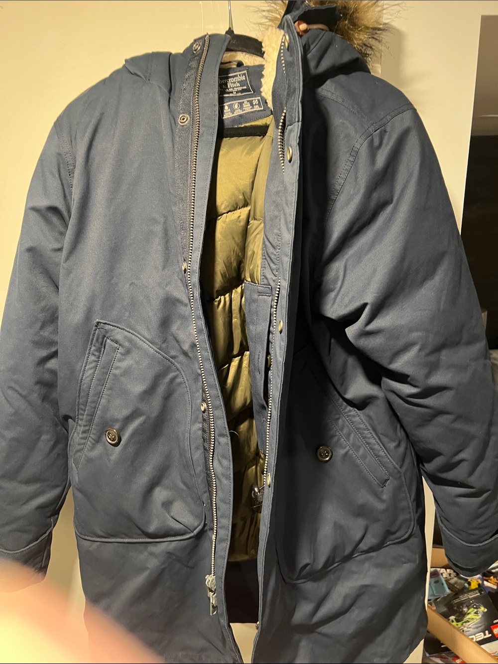 Abercrombie & Fitch Navy Puffer Parka with Olive Interior